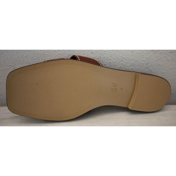 H&M 1217381 Women's Sz 7 Brown PU Leather Square Toe Wide Foot Strap Sandals - Picture 4 of 9